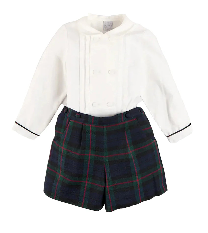 Pepa London Kinnerton Tartan Peter Pan Collar Long Sleeve Two Piece Set in Green | JoJo Mommy