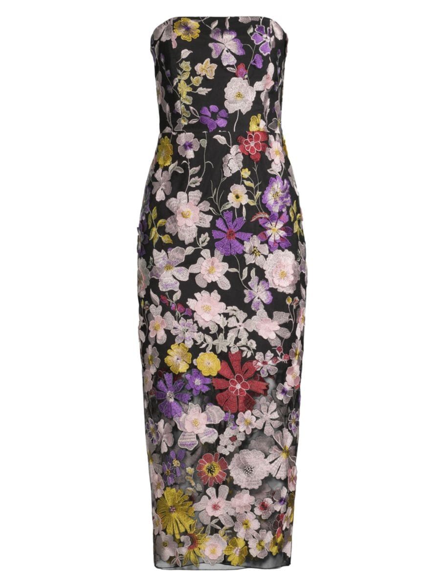 Floral-Embroidered Strapless Dress | Saks Fifth Avenue