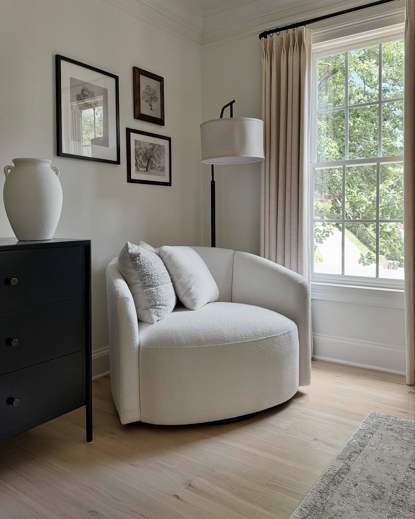 This cozy corner got a major upgrade thanks to @cozyology.curtains. I can't wait to drink my morning coffee and curl up with a good book here!

These are the Liam Linen pleated blackout curtains and the best part is that they're not raising prices with the new tariffs. If you're interested in trying them out, use code SMBYDESIGN for a discount!

Home Transformation | Primary Bedroom Update |
Layered Neutrals | Cozy Bedroom | Custom Drapery I Minimalist Home | Transitional Style

#NeutralBedroom #BedroomTransformation
#CustomCurtains #CozyMinimalism #HomelnProgress #InteriorStyling #LayeredHome #LinenDrapes

#LTKStyleTip #LTKHome