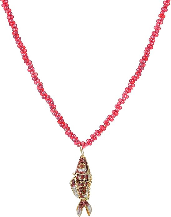 Tiny Red Beaded Necklace Fish Pendant Exquisite Necklace for Women Simple Strand Beads Lucky Fish... | Amazon (US)