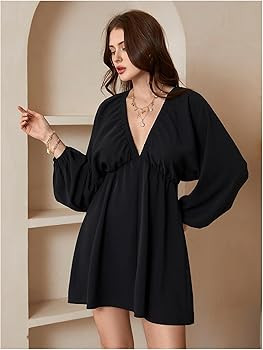 MakeMeChic Women's Deep V Neck Mini Dress Summer Beach Vacation Backless Dresses Casual Sundress | Amazon (US)