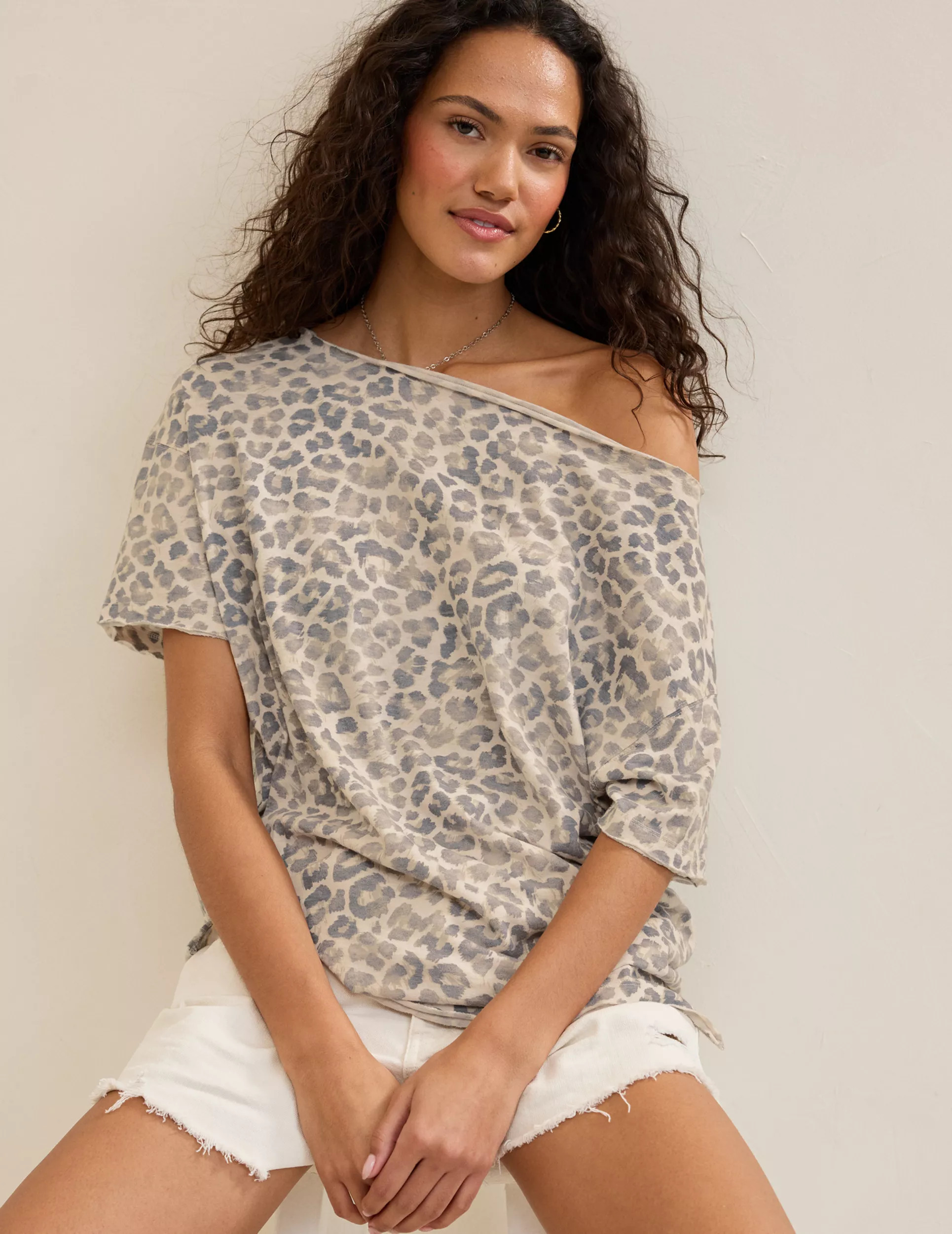 Aerie Off The Shoulder Oversized Boyfriend T-Shirt | Aerie