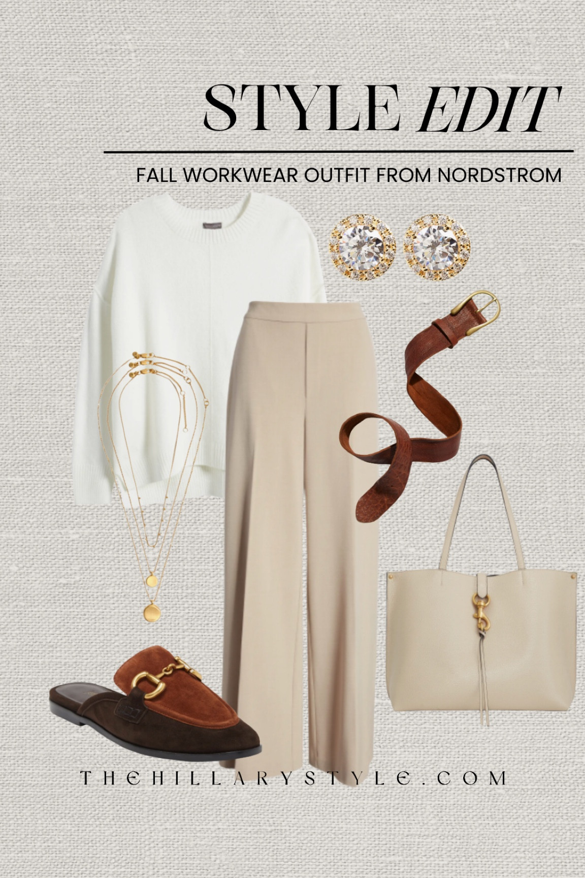 Style Edit: Fall workwear outfit with pieces from Nordstrom. Wide leg trousers, white sweater, brown bikes, leather belt, tote bags, work bag,
Gold layered necklaces, stud earrings. Work wear, office outfit, business casual, fall outfit, fall fashion, Nordstrom, Free People, Madewell, Jeffrey Campbell, Vince Camuto, Rebecca Minkoff.

#LTKSeasonal #LTKstyletip #LTKworkwear