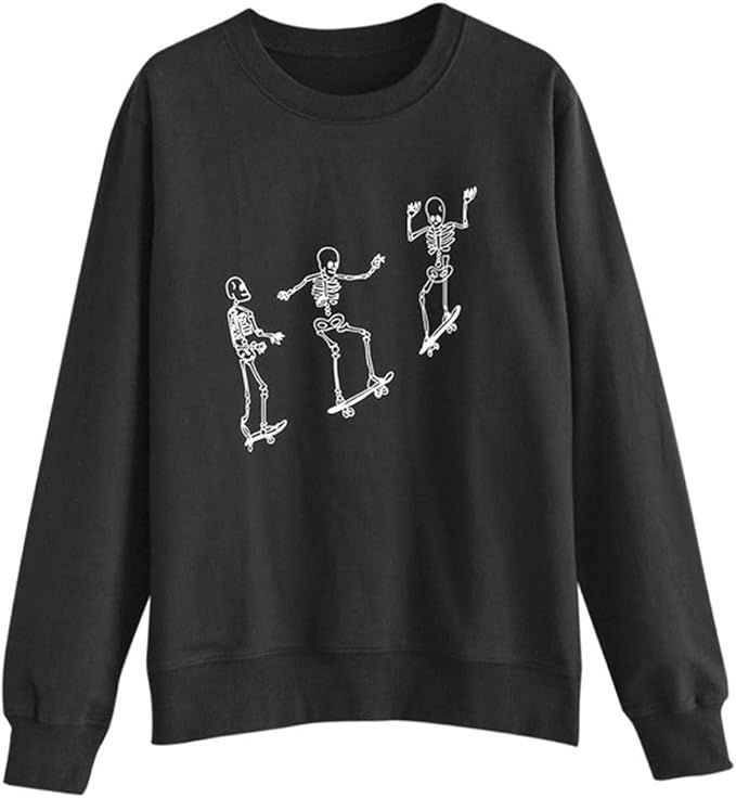 ZAFUL Women's Halloween Skeleton Print Sweatshirt Long Sleeve Pullover Hoodie Tops | Amazon (US)