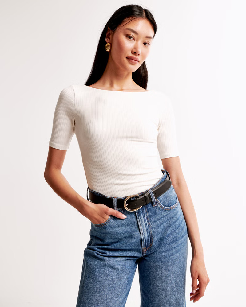Women's Half-Sleeve Wide Rib Boatneck Top | Women's Clearance | Abercrombie.com | Abercrombie & Fitch (US)