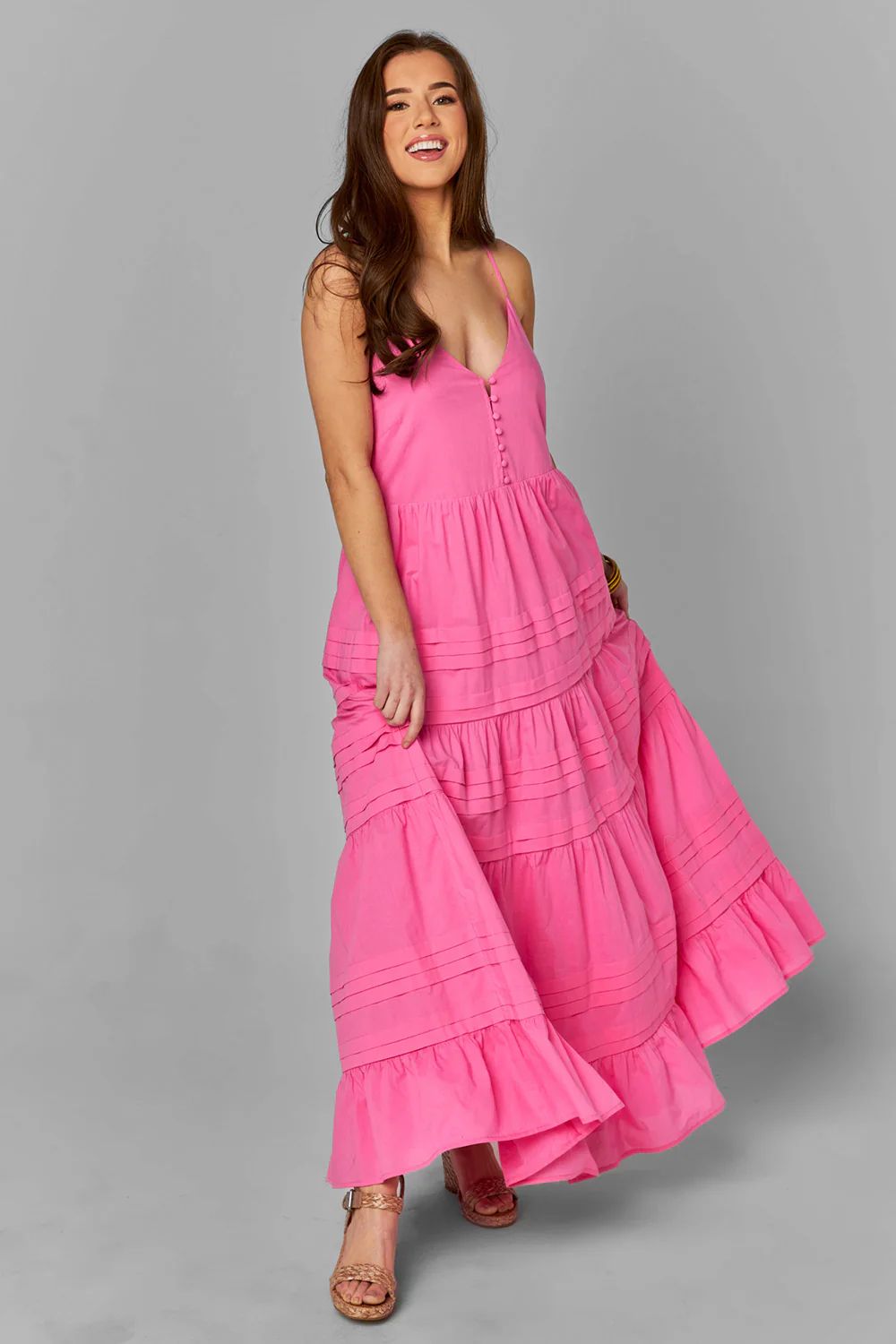 BuddyLove | Jaxon Tiered Maxi Dress | Pink | BuddyLove