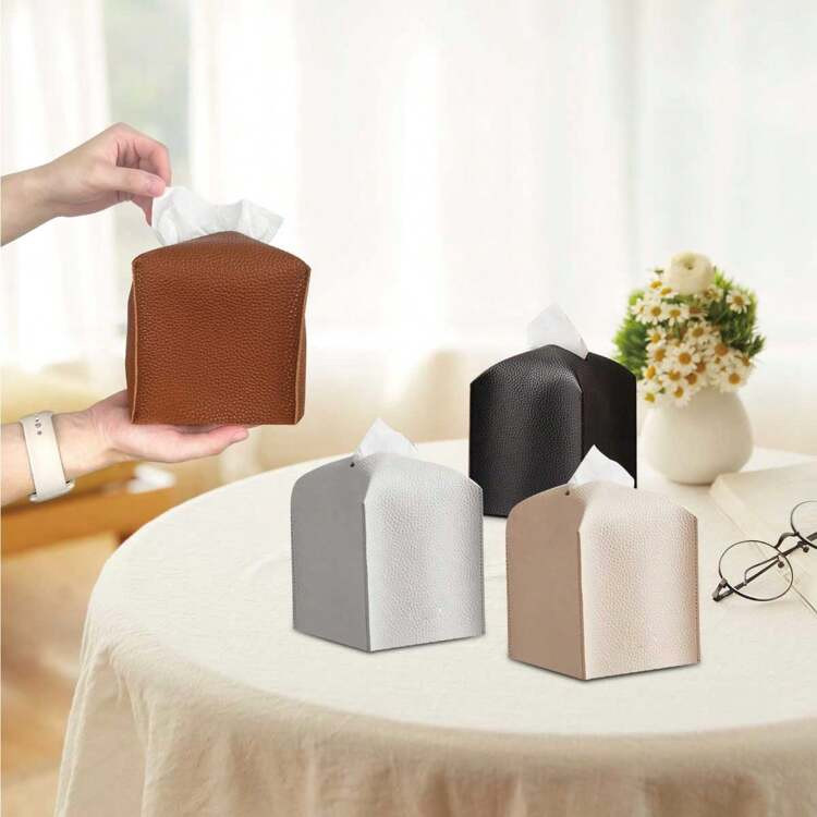1pc Square Minimalist Solid Color Leather Desktop Tissue Box | SHEIN