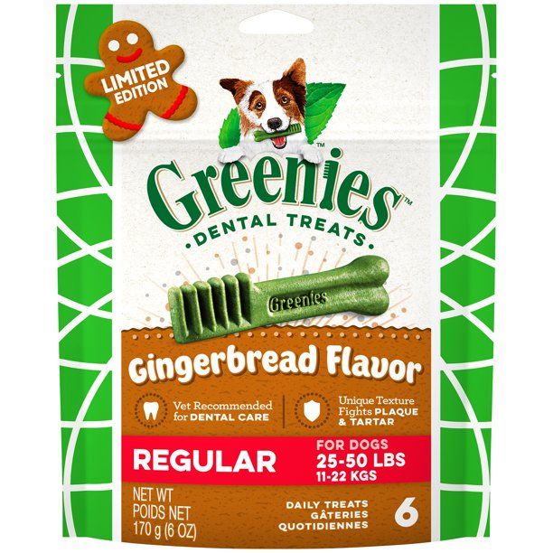 GREENIES Gingerbread Flavor Regular Size Dental Dog Treats, 6 oz. Pack (6 Count), Great Holiday D... | Walmart (US)