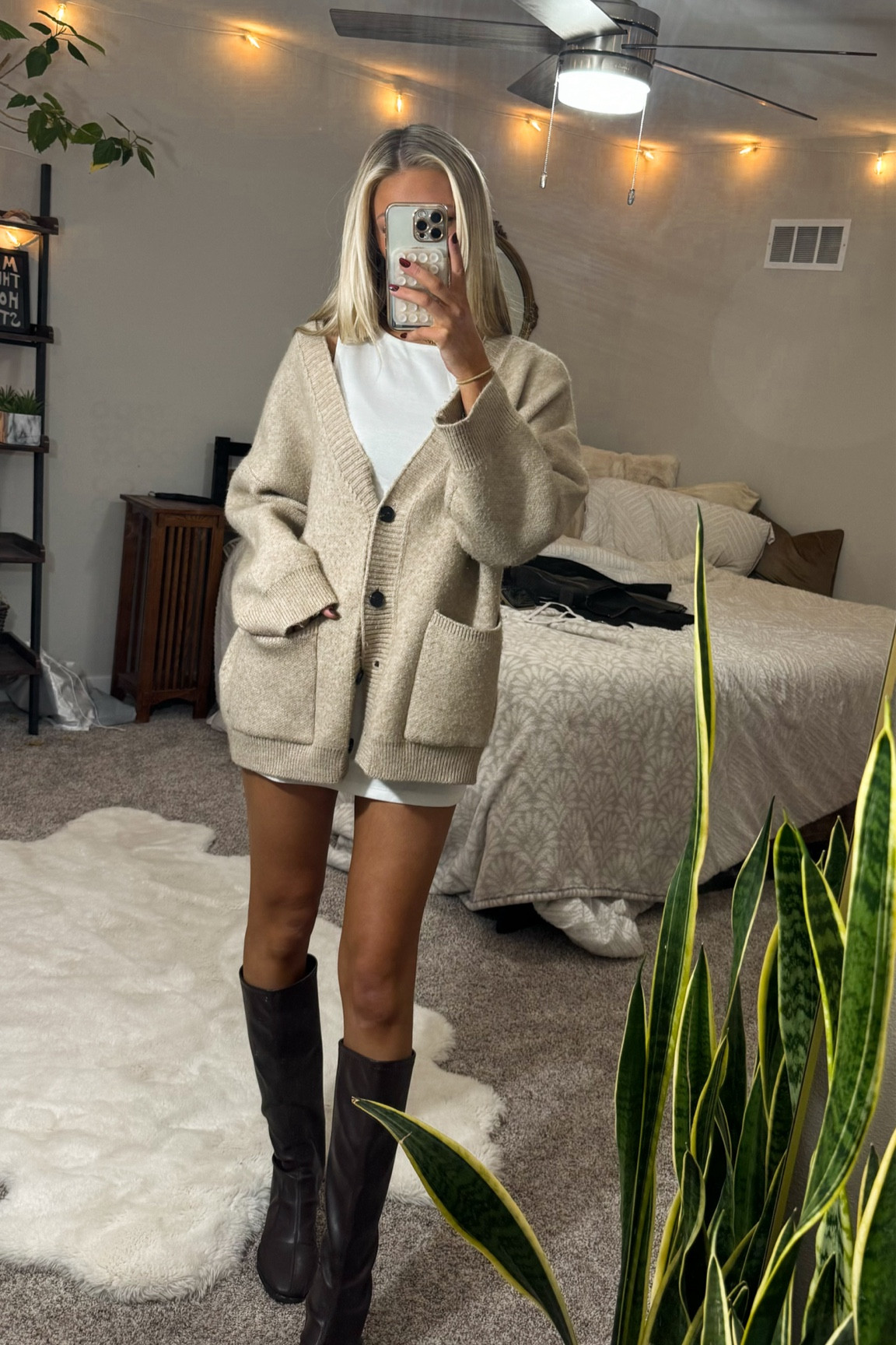 Thanksgiving outfit inspo 
Cardigan: M 
Dress: white fox go getter mini dress 

#falloutfit #falloutfitinspo #winter #fall #winterinspo #thanksgiving #christmas #thanksgivingoutfit #fallfit 

#LTKHoliday #LTKSeasonal #LTKGiftGuide