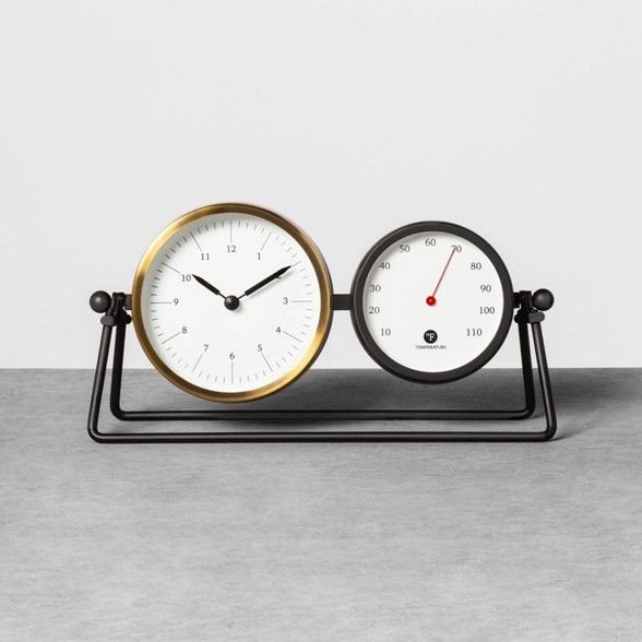 Table Clock & Thermometer Black / Brass - Hearth & Hand™ with Magnolia | Target