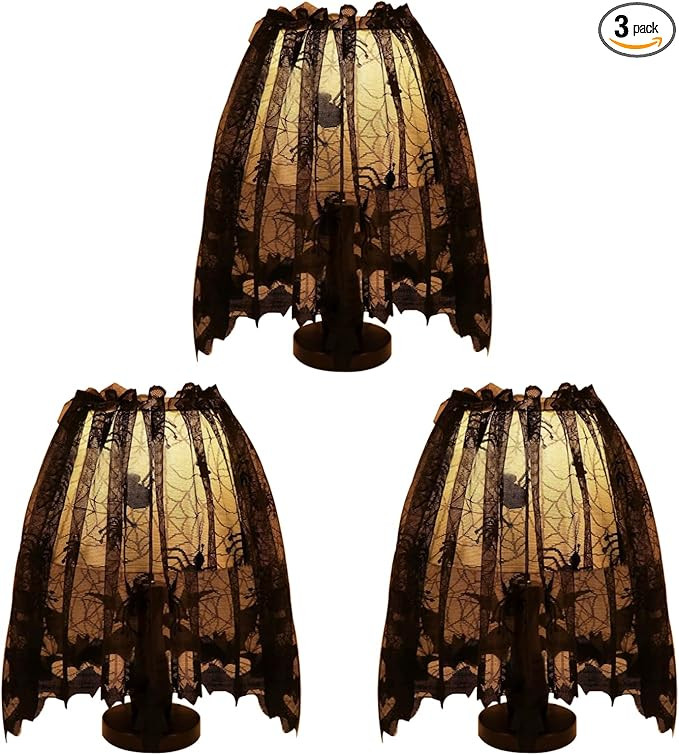 3-Pack Halloween Decorations Indoor, Black Lace Spider Web Lampshade Cover, 20" x 60" – Reusabl... | Amazon (US)