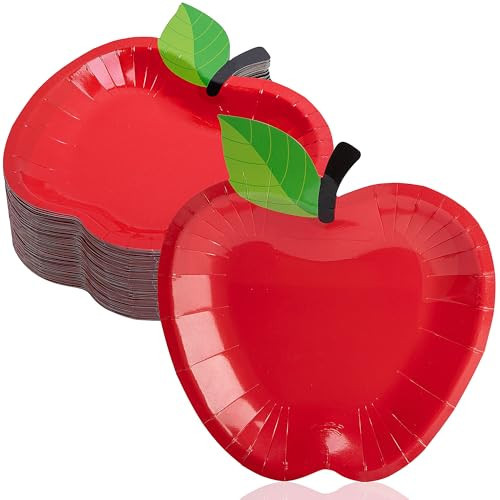 Wehhbtye 9 Inch Large Back to School Red Apple Plates, 50 Pcs Preschool Apple Paper Plates, Disposable Apples Shaped Tableware for First Day of School Kindergarten Graduation Party Supplies | Amazon (US)
