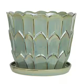 Paddock Home & Garden 11.75 in. Artichoke Green/Grey Ceramic Planter with Saucer-521433 - The Hom... | The Home Depot