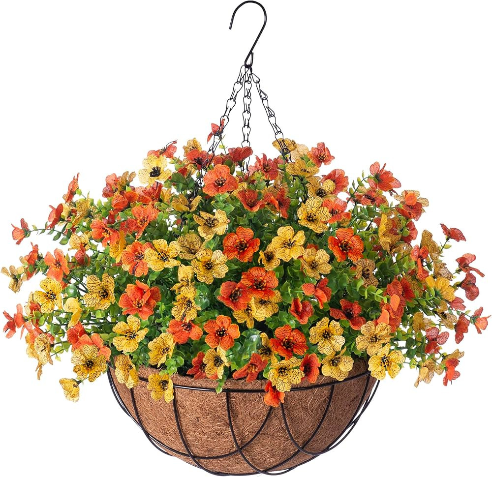 Artificial Silk Flowers Hanging Basket for Outdoor Indoor,Daisy with Eucalyptus Leaves Arrangemen... | Amazon (US)