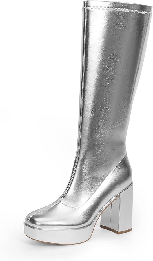 DREAM PAIRS Women's Platform Knee High Boots Chunky Block Heel Side Zipper Cute Gogo Boots | Amazon (US)