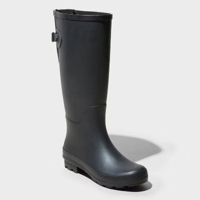 Women's River Tall Rain Boots - A New Day™ Black 10: Waterproof, Adjustable Buckle, Non-Marking Sole | Target