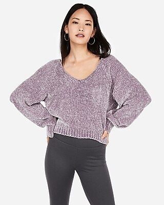 Plush Chenille V-neck Sweater | Express
