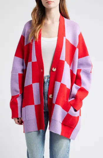 Love You Oversize Checkered Cardigan | Nordstrom
