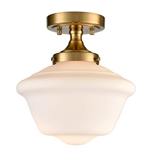 Gold Semi Flush Mount Ceiling Light Modern Schoolhouse Ceiling Light Fixture Milk Glass Flush Mou... | Amazon (US)