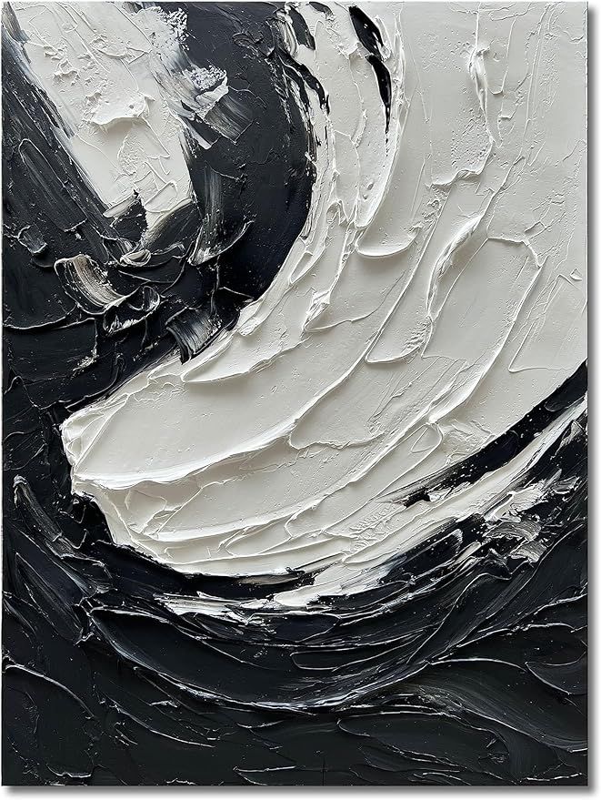 NANKAI Minimalist black and White Abstract Oil Painting Pure Hand Painting Wall Art 40x28 inch Mo... | Amazon (US)