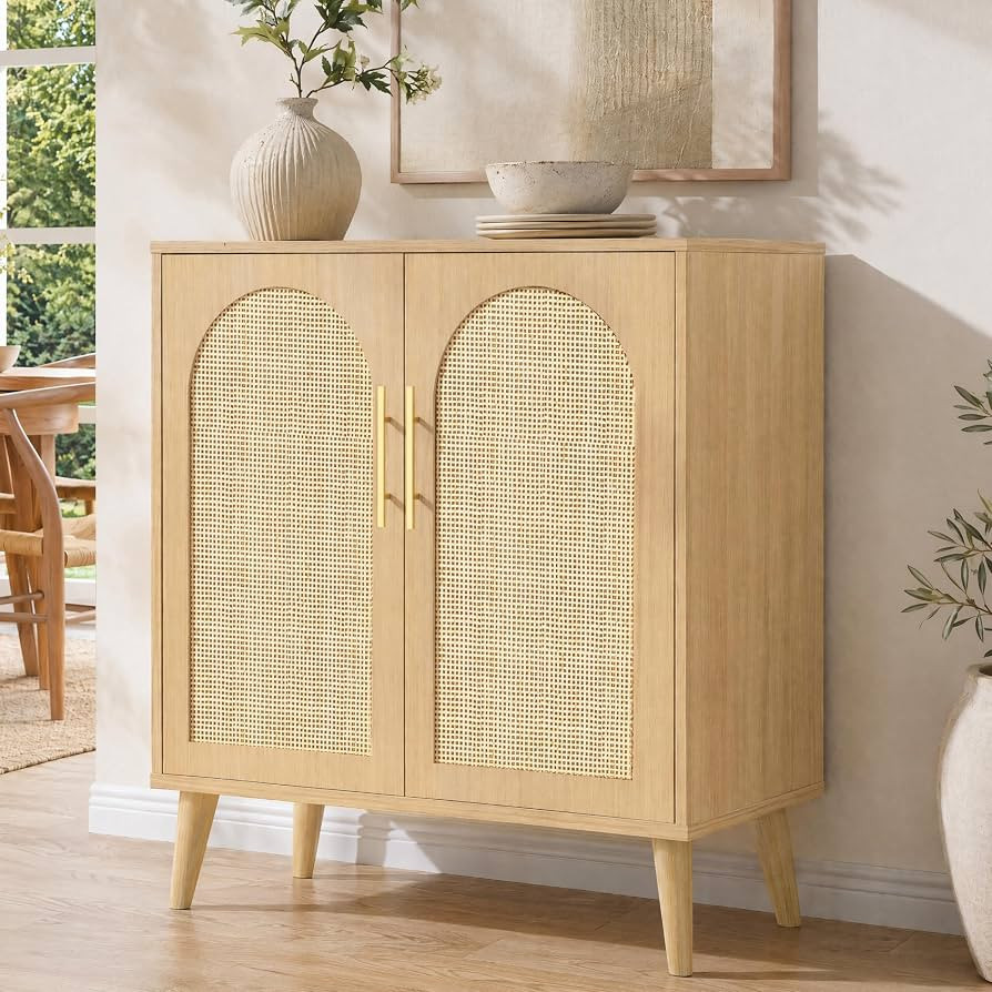 Keehusux 15.7" D Rattan Storage Cabinet with 2 Doors & Adjustable Shelf | Amazon (US)