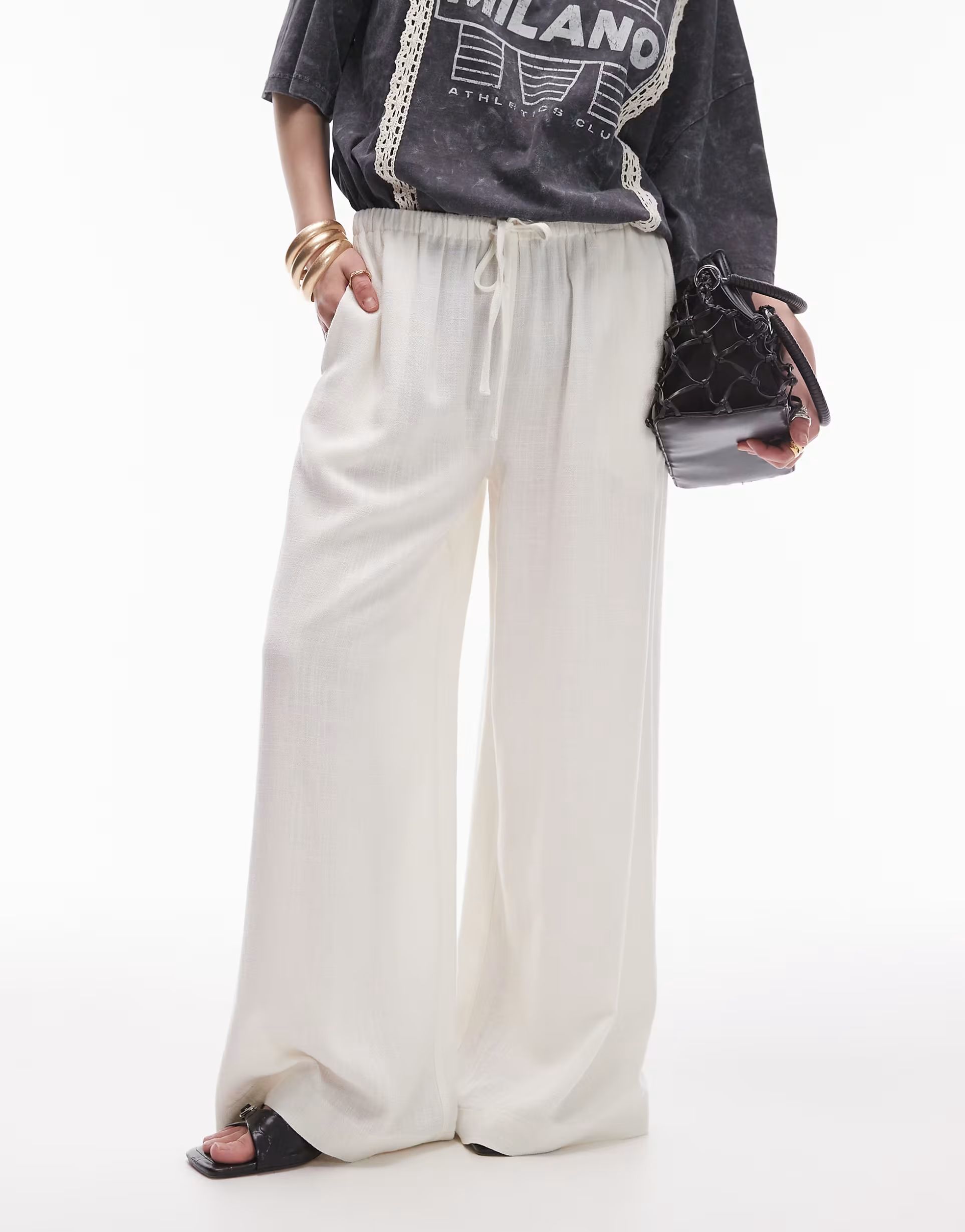 Topshop linen tie waist trouser in white - WHITE | ASOS (Global)