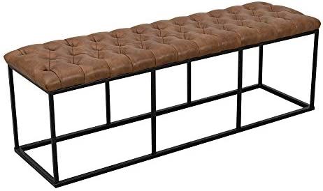 HomePop Faux Leather Button Tufted Decorative Bench with Metal Base, Brown | Amazon (US)