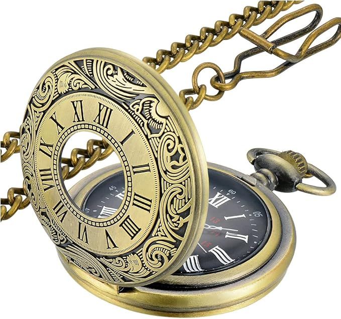 LYMFHCH Vintage Pocket Watch Roman Numerals Scale Quartz Pocket Watches with Chain Christmas Grad... | Amazon (US)