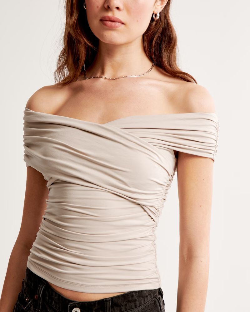 Women's Off-The-Shoulder Ruched Wrap Top | Women's New Arrivals | Abercrombie.com | Abercrombie & Fitch (UK)