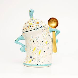 Cyan Ceramic Airtight Food Storage Canister with Spoon for Tea, Coffee and Sugar | The Home Depot