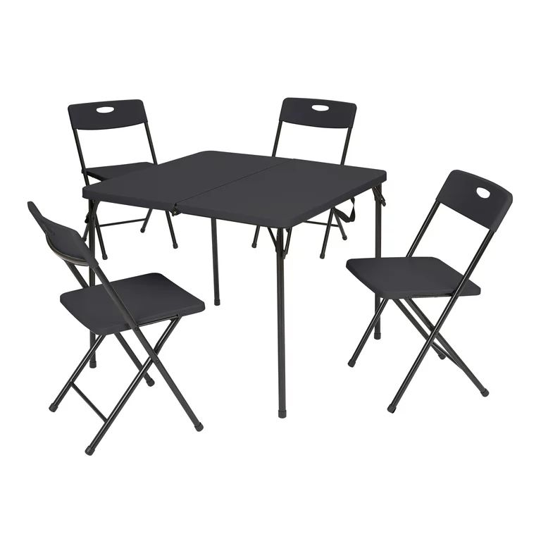 Mainstays 5 Piece Resin Plastic Card Table and Four Chairs Set, Black | Walmart (US)