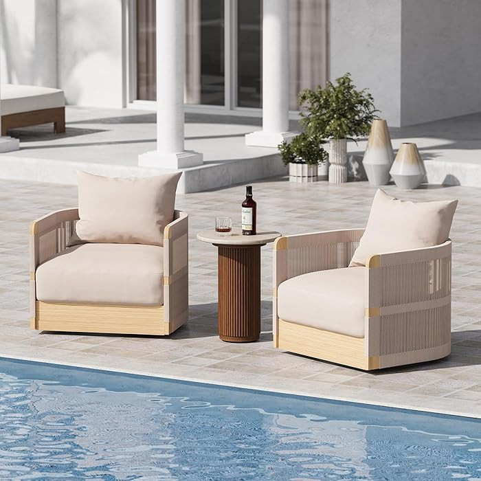 homary Patio Rattan 360° Swivel Chair Pieces of 2, Outdoor Wicker Furniture with Thickened Rainp... | Amazon (US)