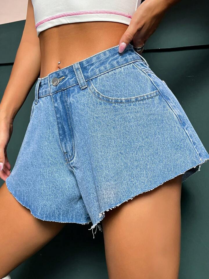SHEIN ICON Raw Hem Wide Leg Denim Shorts | SHEIN