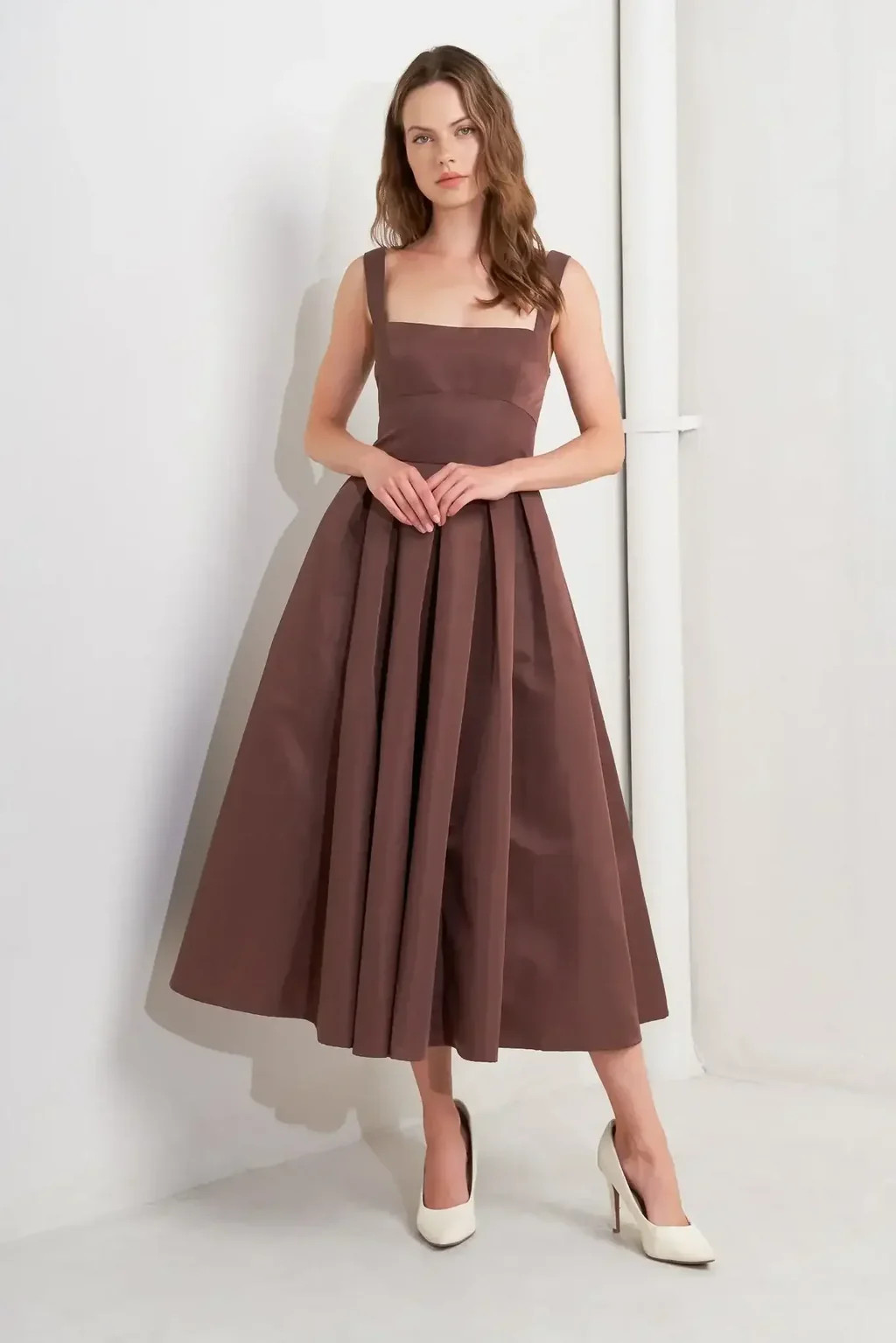 CHOCOLATE SYMPHONY COCOA BROWN MIDI DRESS | Lady Black Tie