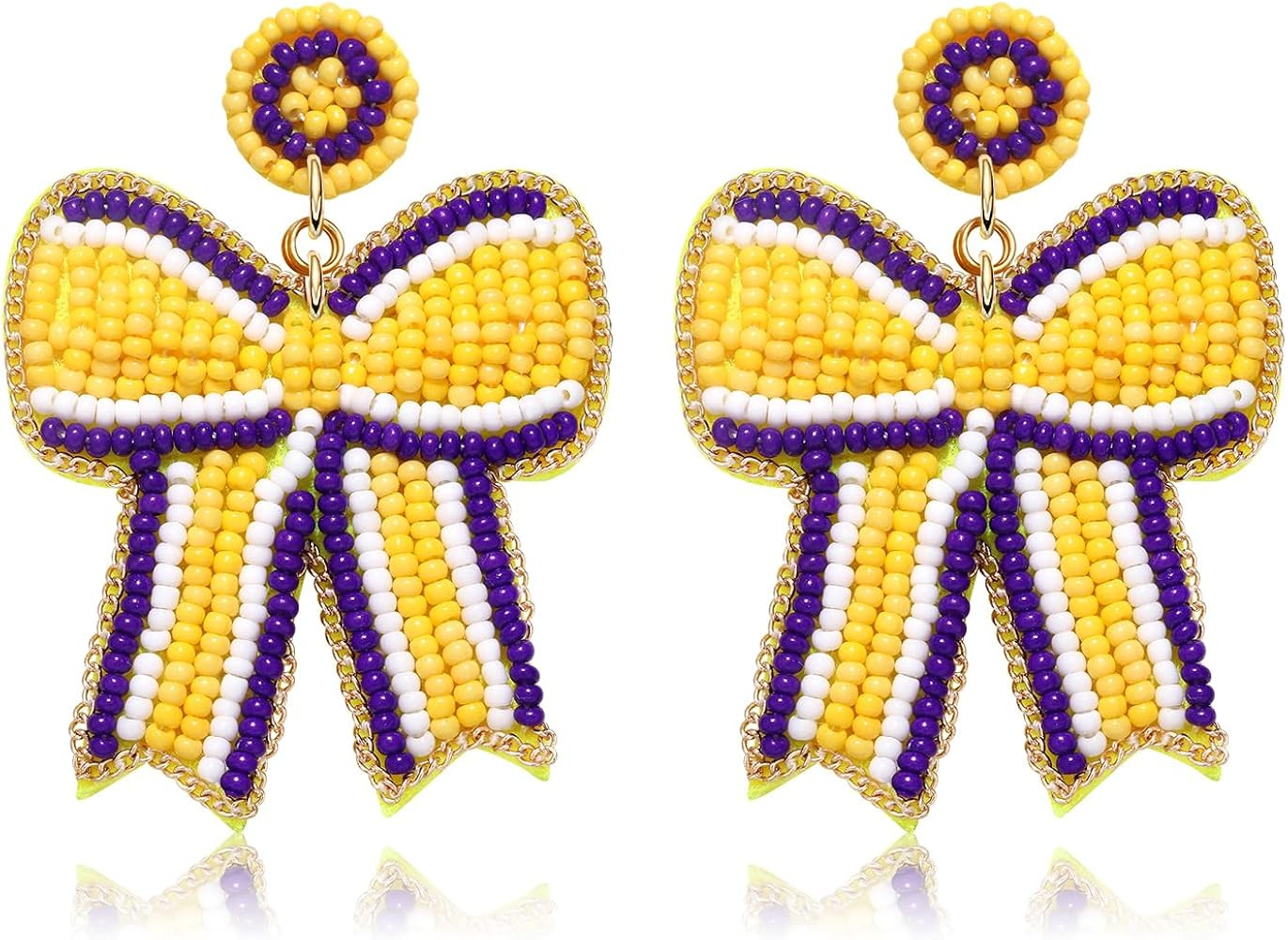 Game Day Bow Beaded Earrings Handmade Beads Bow Ribbon Earrings Game Day Team Sport Party Favors ... | Amazon (US)