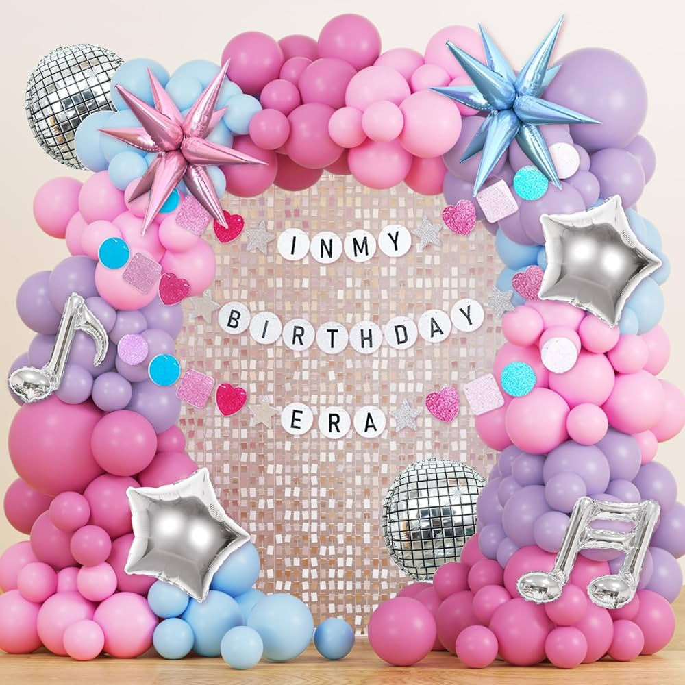 JOGAMS 184Pcs Silver Blue Pink and Purple Balloon Arch Kit with In My Birthday Era Banner Star Mu... | Amazon (US)