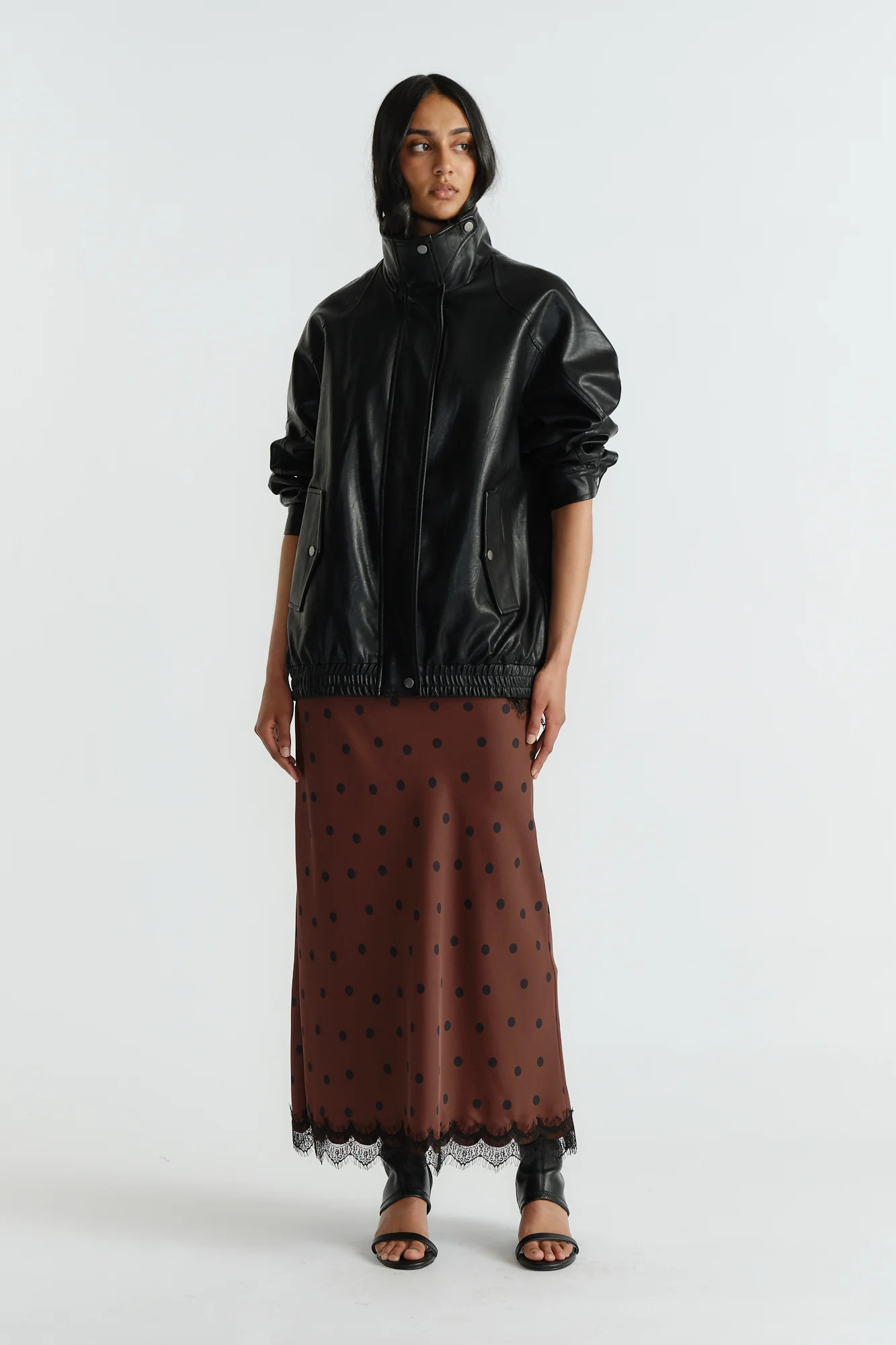 Penny Lace Trim Maxi Skirt - Rich Mocha Spot | DECJUBA