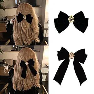 Velvet Hair Bows Black Ribbon Clips Classic ponytail Barrettes Accessories Rose pearl Elegant Des... | Amazon (US)