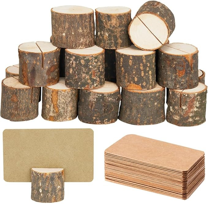 12Pcs Premium Mini Wood Place Card Holders and 30Pcs Kraft Table Place Cards, Rustic Table Number... | Amazon (US)