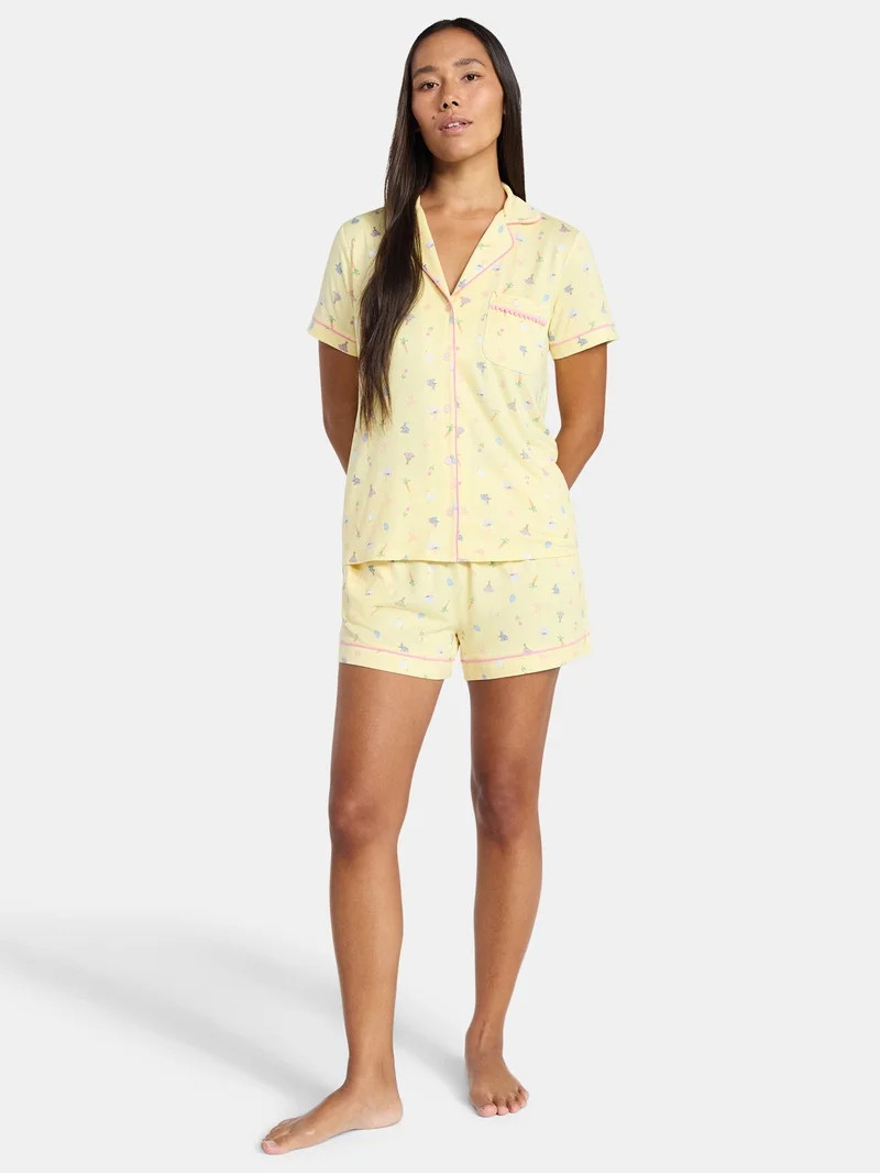Easter Women's and Women's Plus Notch Collar Top and Shorts Pajama Set from Way to Celebrate, 2-P... | Walmart (US)