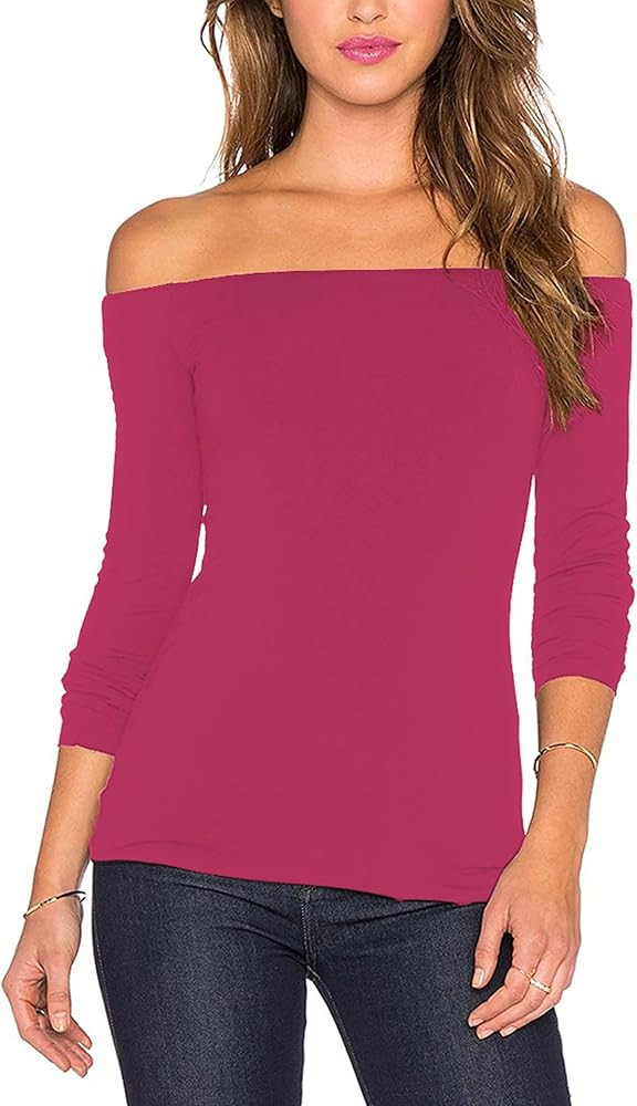 Sarin Mathews Women's Sexy Off The Shoulder Tops Long Sleeve Slim Fit Stretchy Shirts Blouses Top | Amazon (US)