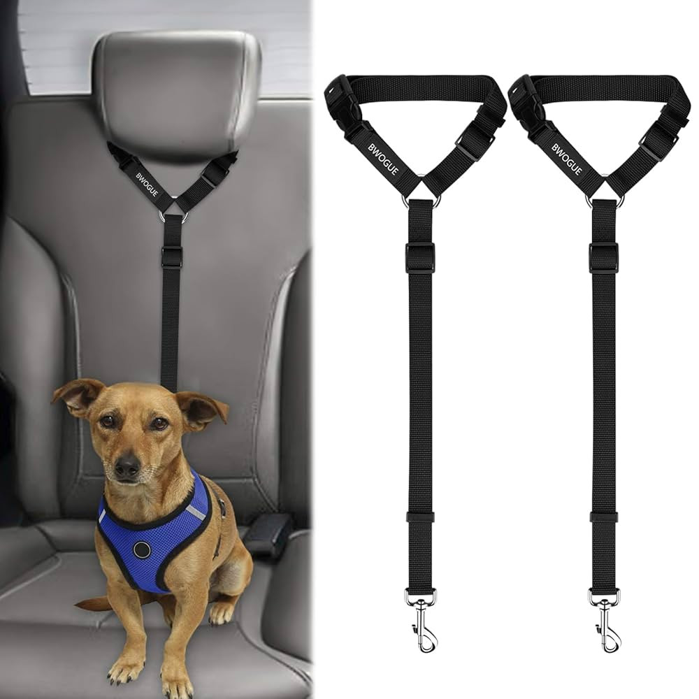 BWOGUE 2 Packs Dog Cat Safety Seat Belt Strap Car Headrest Restraint Adjustable Nylon Fabric Dog ... | Amazon (US)