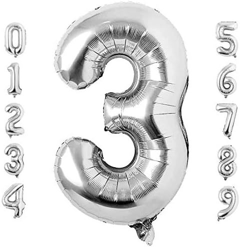 40 Inch Large Silver Number 3 Balloon Extra Big Size Jumbo Digit Mylar Foil Helium Balloons for B... | Amazon (US)