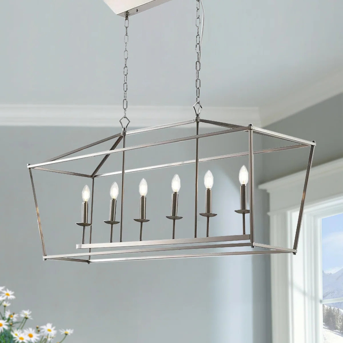 Bethie 49" L 6-Light Dimmable Steel Linear Island Chandelier with Sloped Ceiling Compatibility | Wayfair North America