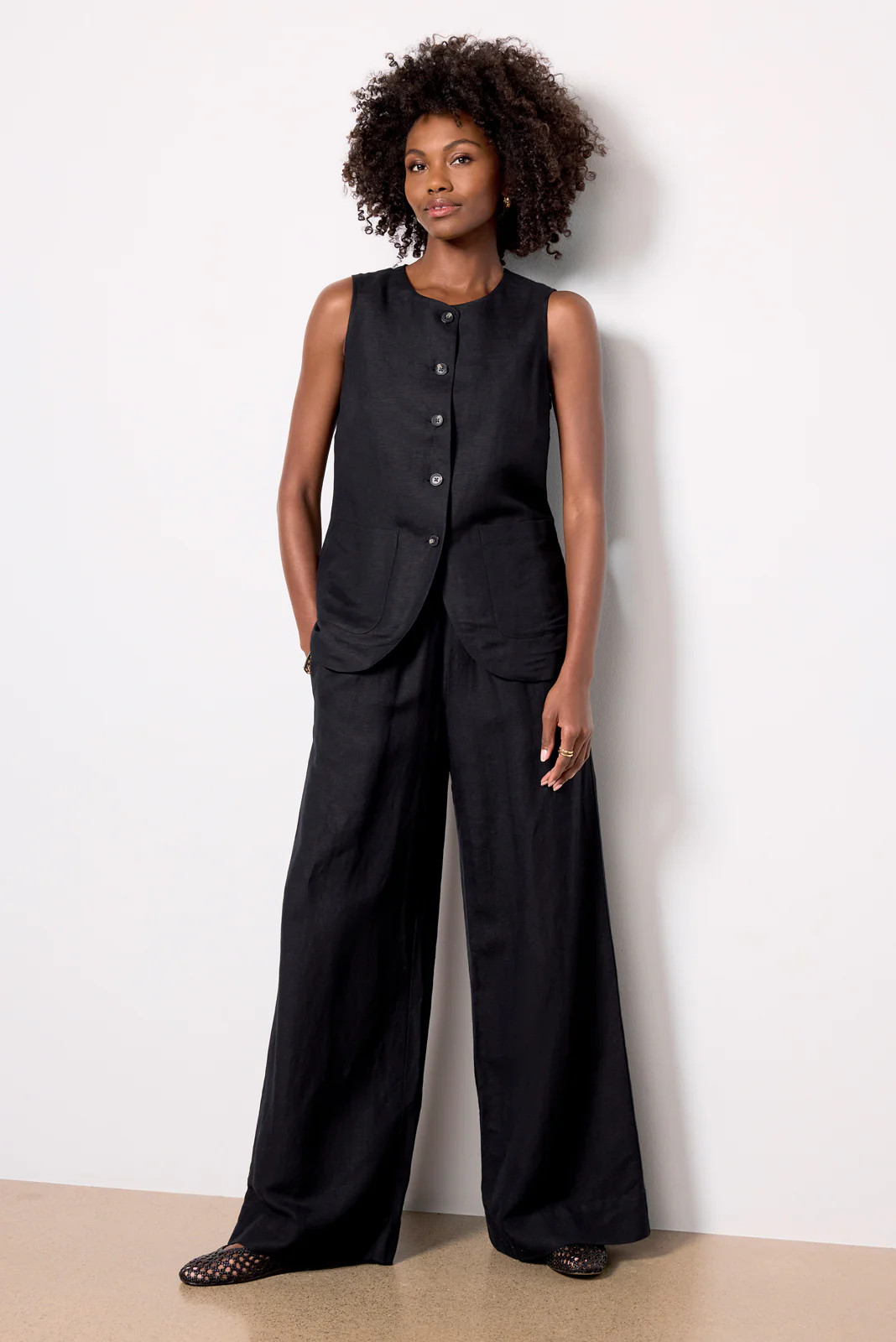 Natalia Long Linen Vest | Evereve