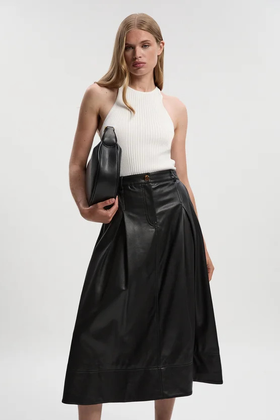 Faux Leather Tailored Full Midi Skirt | Karen Millen UK + IE + DE + NL