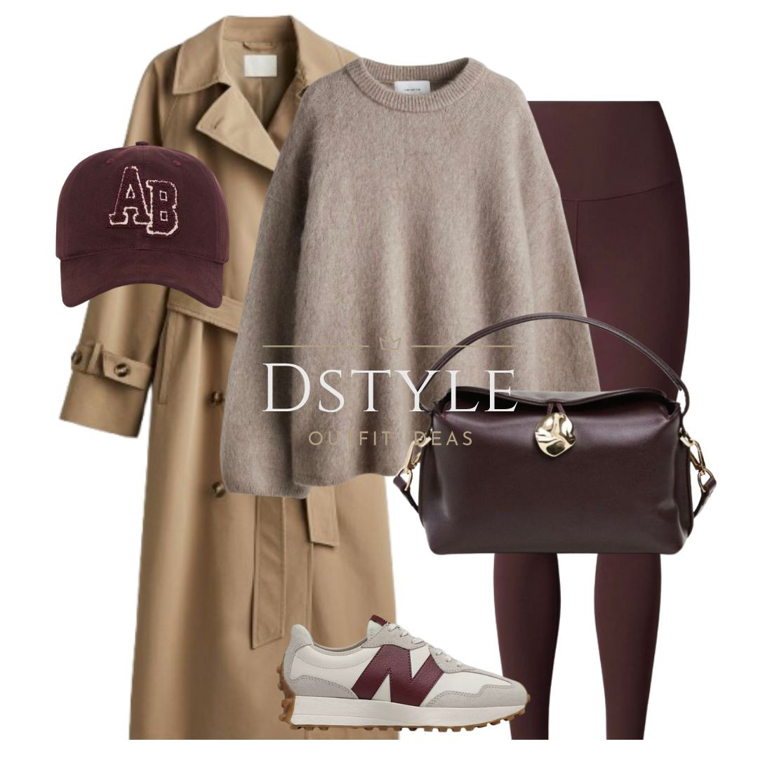  Dark beige trench coat, beige oversized mohair-blend jumper sweater, brown berry leggings, dark burgundy baseball cap, dark burgundy leather bag, New Balance 327 sneakers, trainers

 

#LTKTravel #LTKStyleTip #LTKFindsUnder100