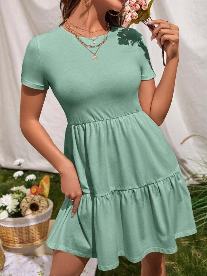 SHEIN VCAY Ruffle Hem Solid Dress | SHEIN