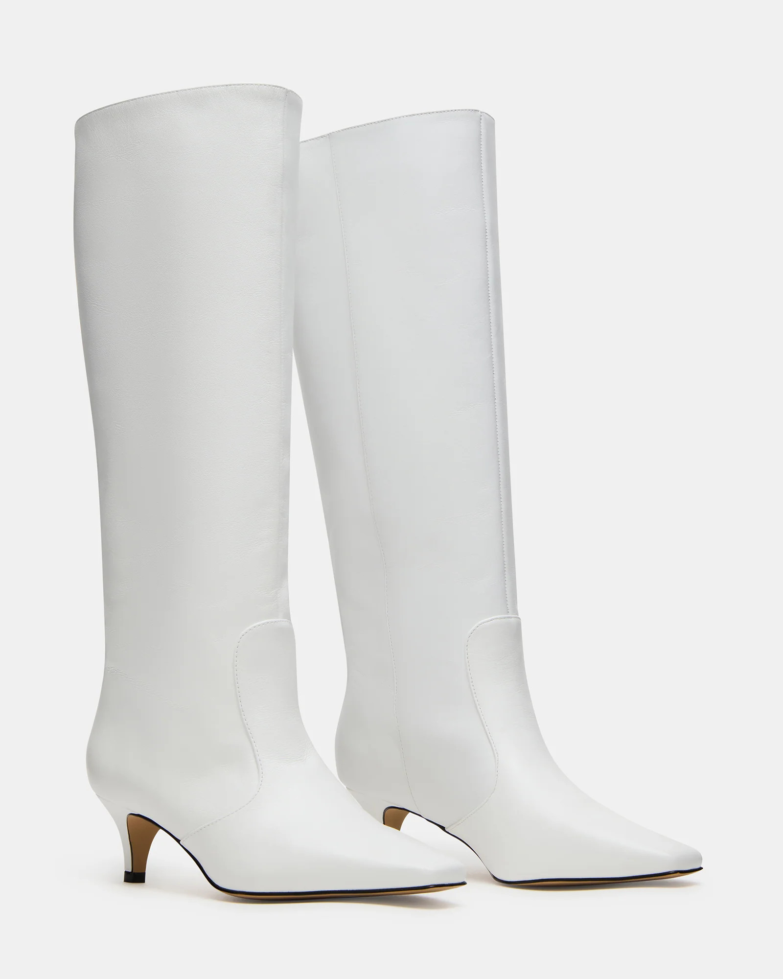 LANDER White Leather Knee-High Kitten Heel Women's Boot | Steve Madden (US)