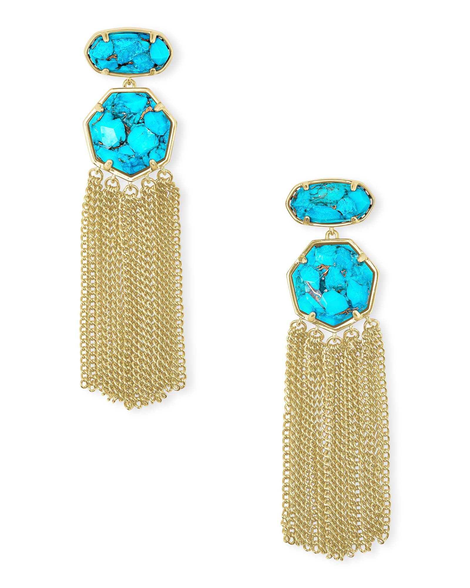 Tae Gold Statement Earrings in Bronze Veined Turquoise Magnesite | Kendra Scott